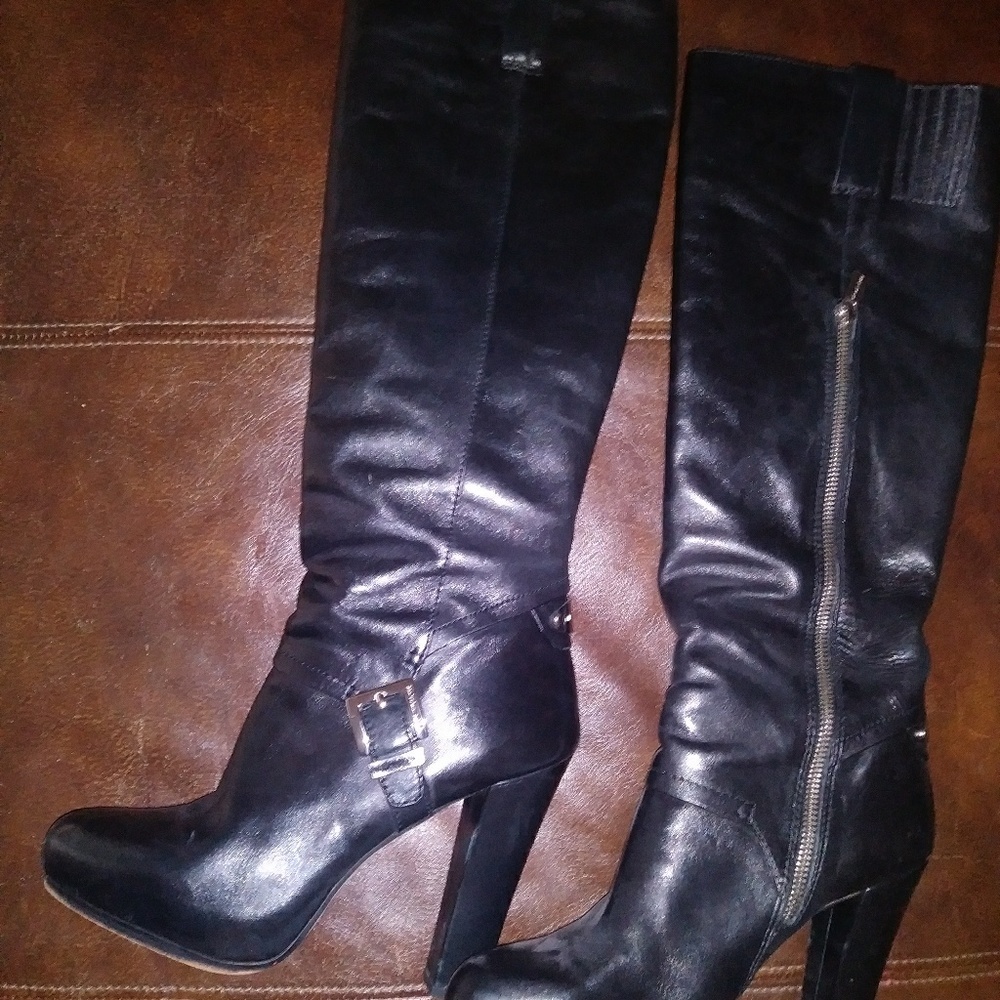MICHAEL KORS Black Leather Knee High Boots